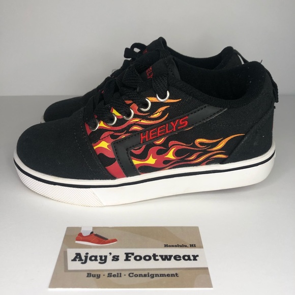 KIDS HEELYS FIRE FLAMES BLACK RED SKATE SHOES 13 C - Picture 4 of 11